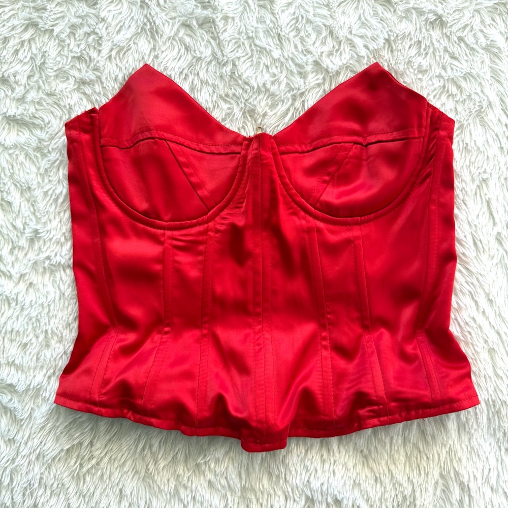Pretty Little Thing Size 2 Red Sexy Corset Top